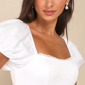 Lulus Adorable Poise White Pearl Puff Sleeve Mini Dress
